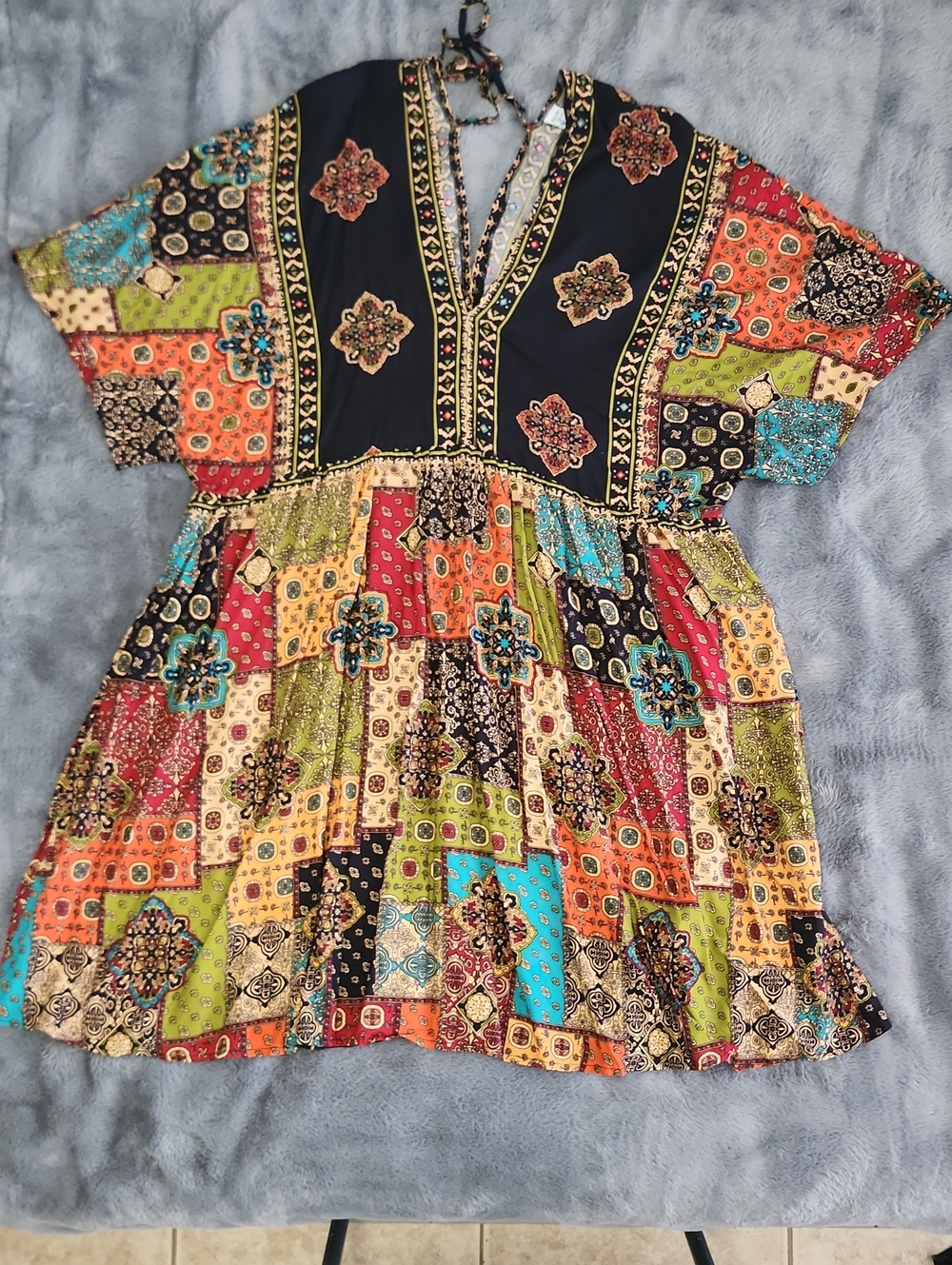 Brown Coco - Multicolor Patchwork Boho Dress